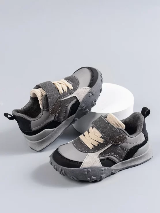 Boys Color Block Hook-and-loop Fastener Strap Sneakers