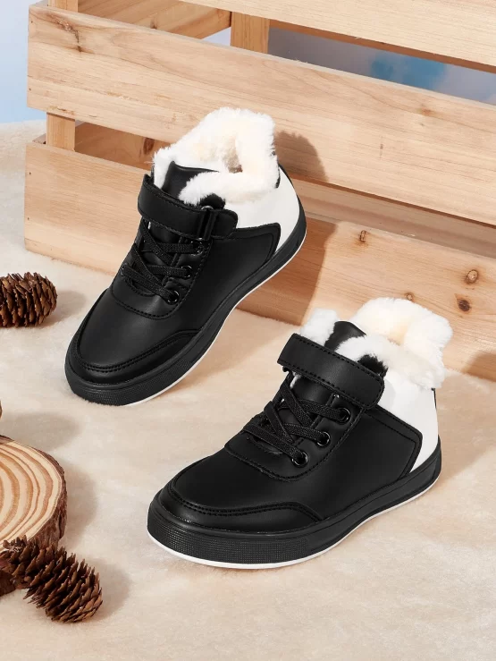 Girls Two Tone Hook-and-loop Fastener Thermal Lined Front Sneakers