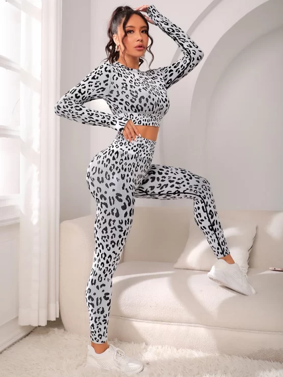 Leopard Print Seamless Backless Sports Set
