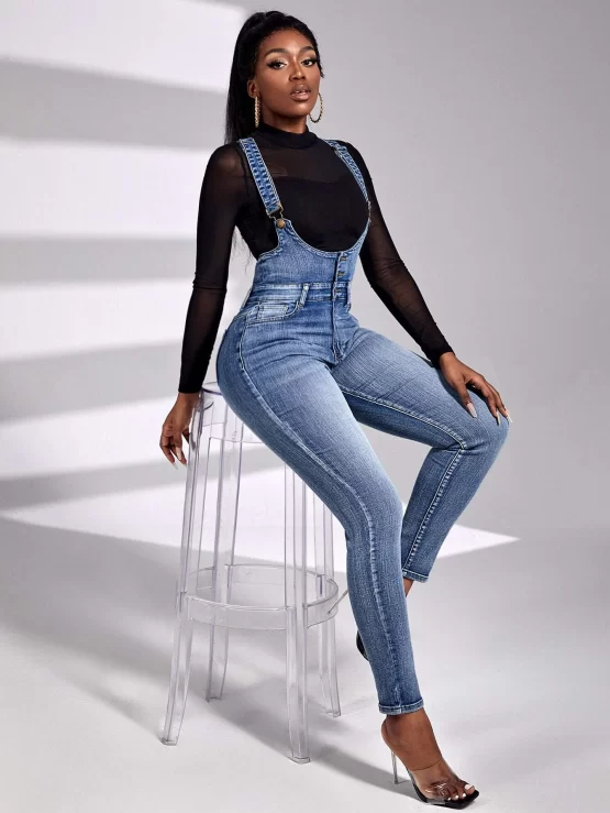 Bleach Wash Cat Scratch Denim Overalls Without Tee