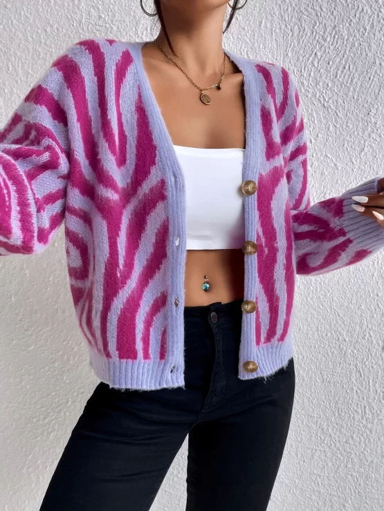 Zebra Striped Pattern Drop Shoulder Cardigan