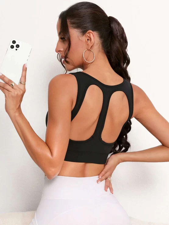 Cut Out Plain Seamless Backless Sports Bra