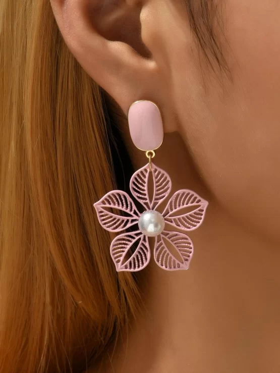 Flowers & Faux Pearls Decor Drop Earrings