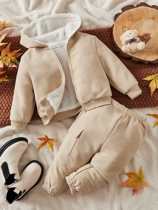 Baby Zip Up Hooded Teddy Lined Jacket & Pants