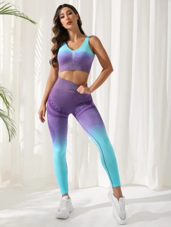Seamless Backless V Neck Ombre Sports Set