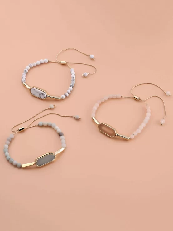 Three Pieces Polygon Decor Stone Beaded Bracelet