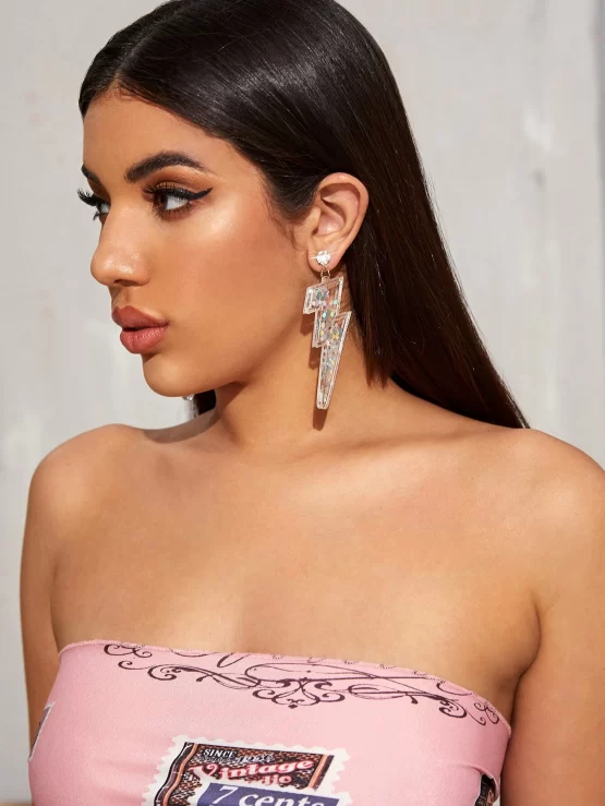 One Pair Sequin Lightning Dangle Decor Earrings