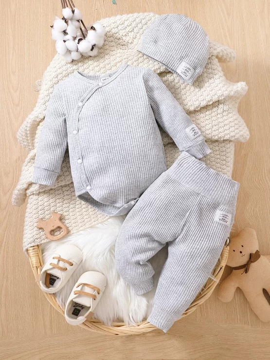 Baby Waffle Knit Bodysuit & Pants & Hat