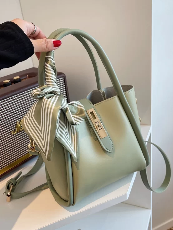 Twilly Scarf Decor Turn Lock Bucket Bag With Inner Pouch