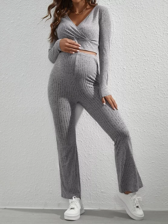 Maternity Ribbed Knit Crop Top & Flare Leg Pants