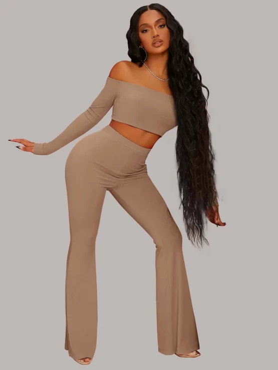 Off Shoulder Sexy Crop Top & Flare Leg Pants