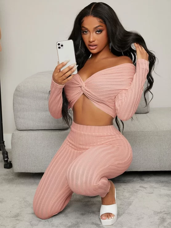 Twist Front Sexy Crop Top & Leggings Set