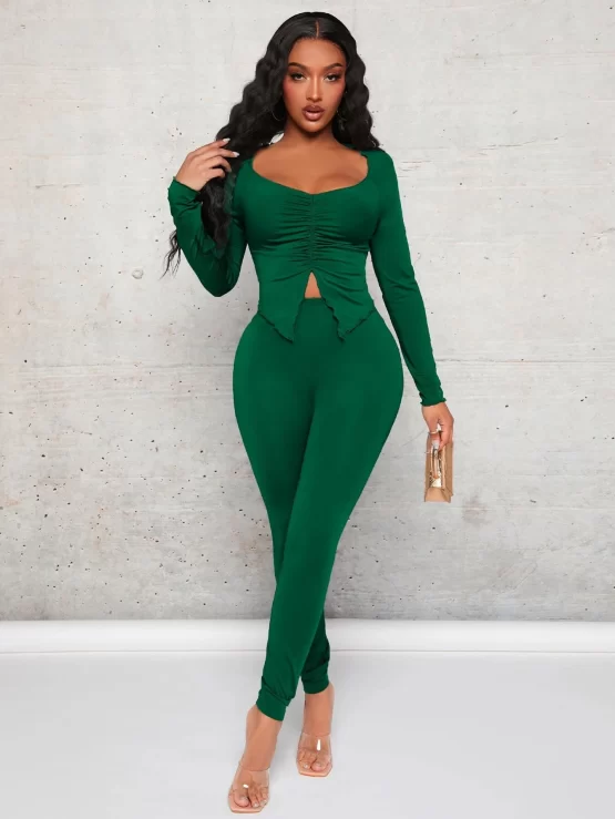 Sweetheart Neck Split Hem Top & Leggings