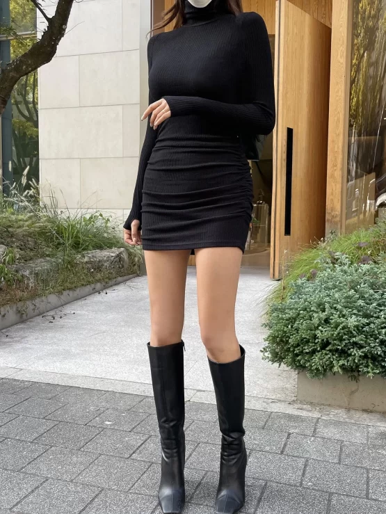 DAZY High Neck Ribbed Knit Bodycon Dress