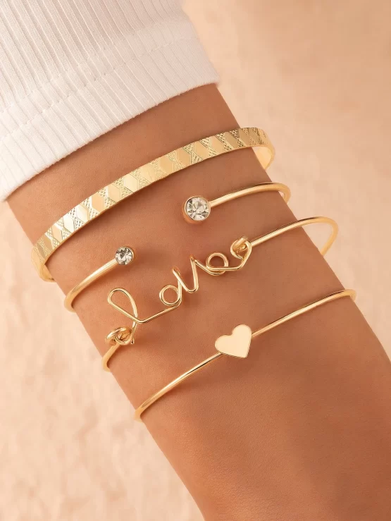 Four Pieces Letter & Heart Decor Bracelet