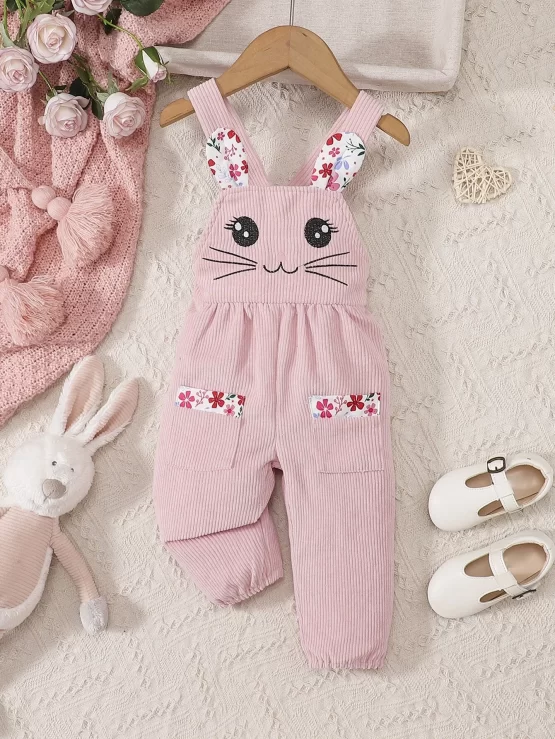 Baby Cartoon Embroidery 3D Ear Design Front Jumpsuit