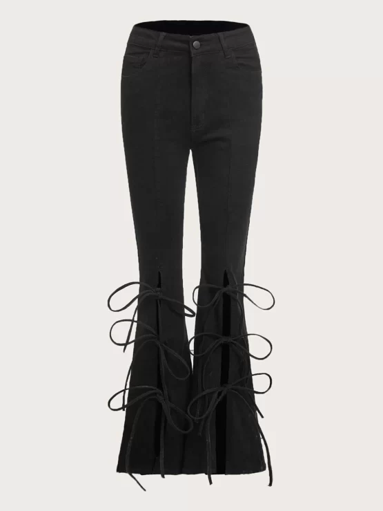 ROMWE Lace Up Zipper Fly Front Flare Leg Jeans