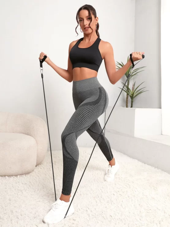 Seamless Striped Print Wideband Waist Sports Leggings