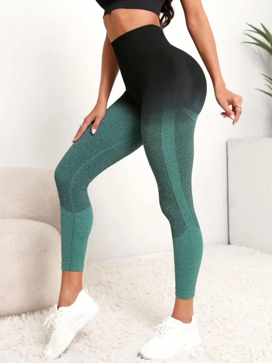 Ombre Wideband Waist Hollow Out Sports Leggings