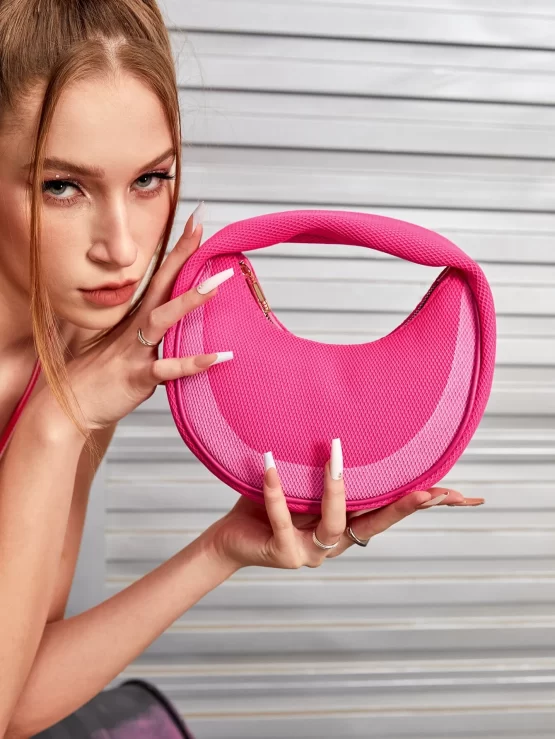 Mini Neon Plain Funky Top Handle Pink Hobo Bag