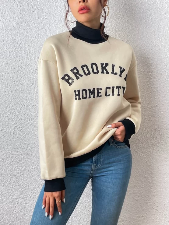 Letter Graphic Color Block Drop Shoulder Sweatshirt