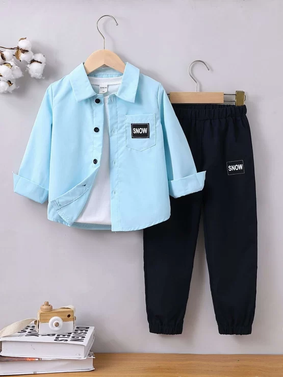 Toddler Boys Letter Patched Shirt & Pants Without Tee