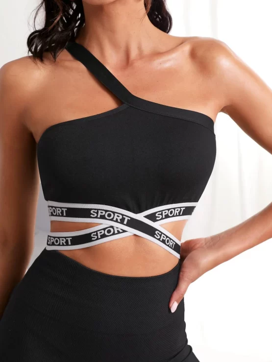 Medium Support Letter Graphic One Shoulder Sports Bra