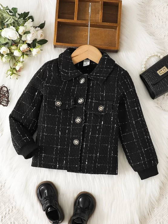 Toddler Girls Plaid Flap Detail Button Coat