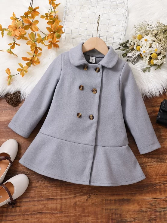 Toddler Girls Double Breasted Ruffle Hem Button Coat