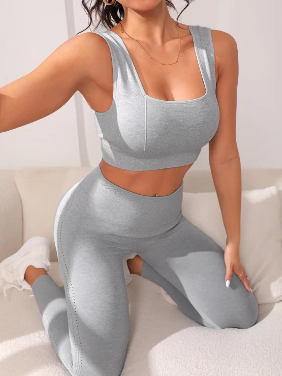 Seamless Plain Leggings High Stretch Sports Set
