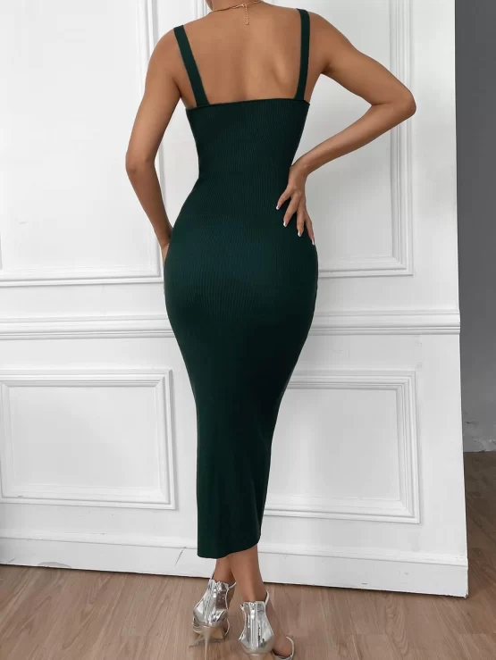 Solid Straps Pencil Rib-knit Sweater Dress - Image 2