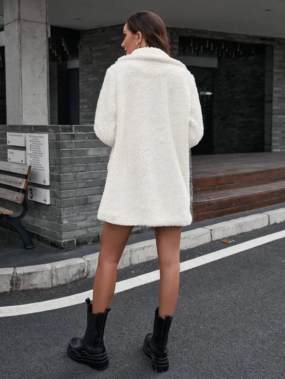 Lapel Neck Double Breasted Teddy Coat - Image 3