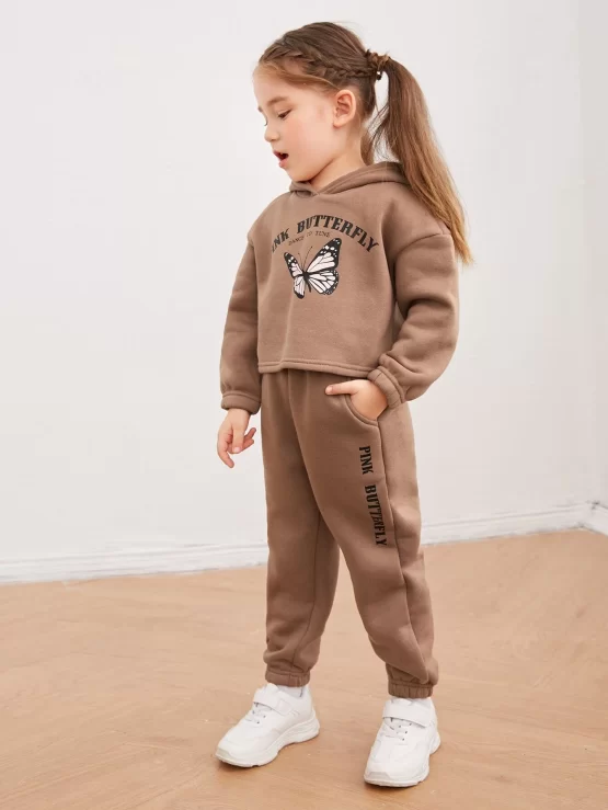 Toddler Girls Slogan & Butterfly Print Drop Shoulder Hoodie & Sweatpants - Image 2
