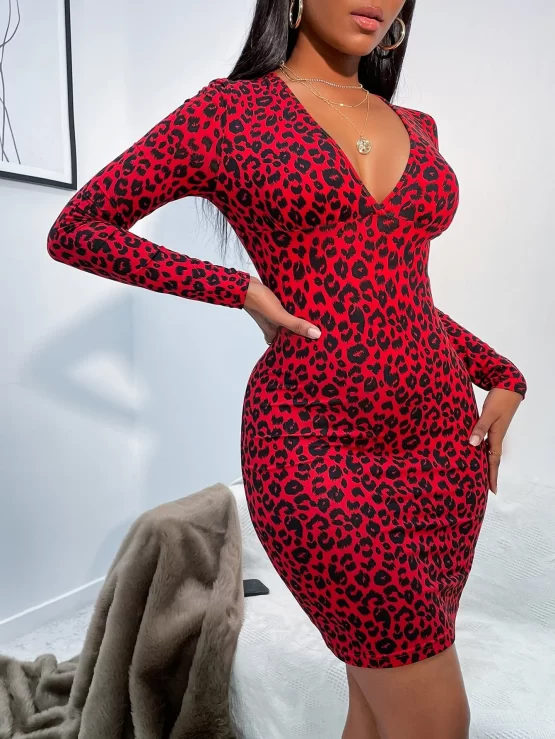 Sexy Pencil Leopard Print Bodycon Dress - Image 2