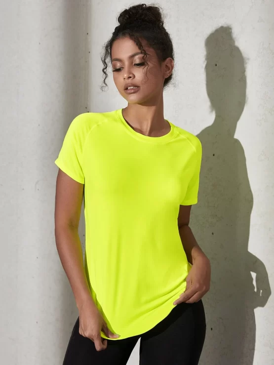 Neon Yellow Breathable Twist Front Sports Tee - Image 2