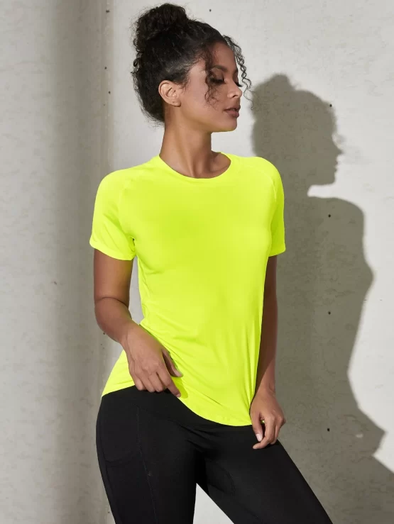 Neon Yellow Breathable Twist Front Sports Tee - Image 3
