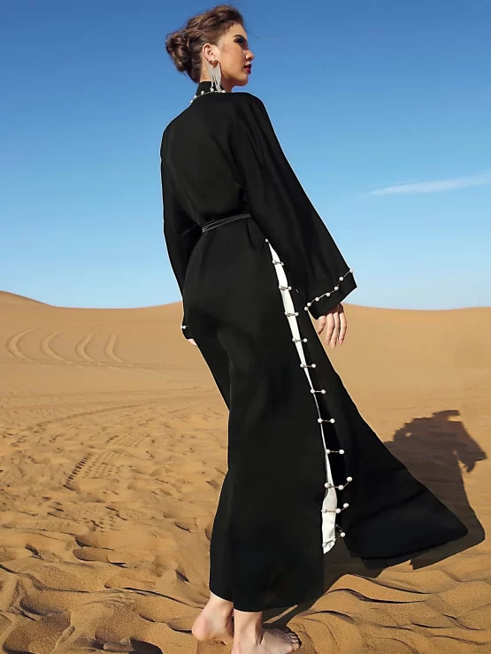 Najma One Piece Pearl Beaded Belted Abaya - Image 2