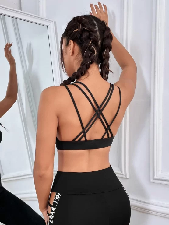 Medium Support Criss Cross Backless Sports Bra - Image 4