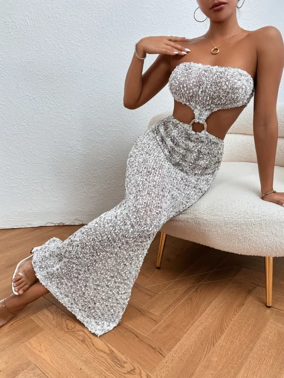 Alondra Ring Linked Cut Out Lace Up Back Tube Sweater Dress - Image 3