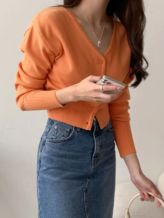 DAZY Solid Button Up Rib-knit Sleeve Cardigan - Image 2