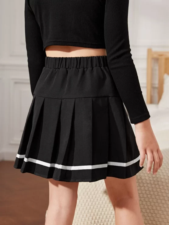 Girls High Waist Patched Pleated Detail Skirt - Image 3