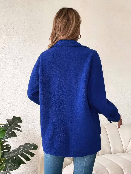 Drop Shoulder Front Dual Pockets Button Coat - Image 2