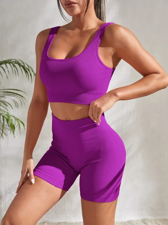 Ribbed Knit Wide Waistband Tie Dye Sports Set - Image 6