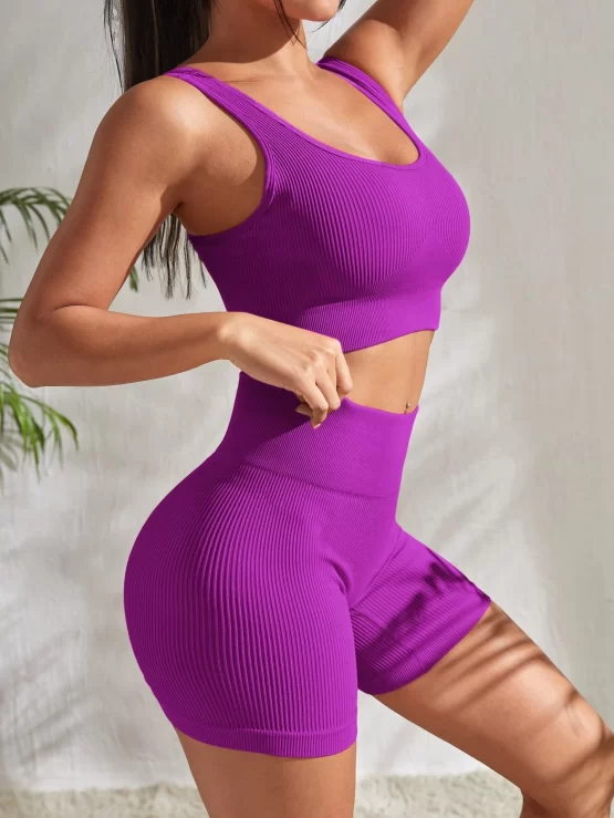 Ribbed Knit Wide Waistband Tie Dye Sports Set - Image 7