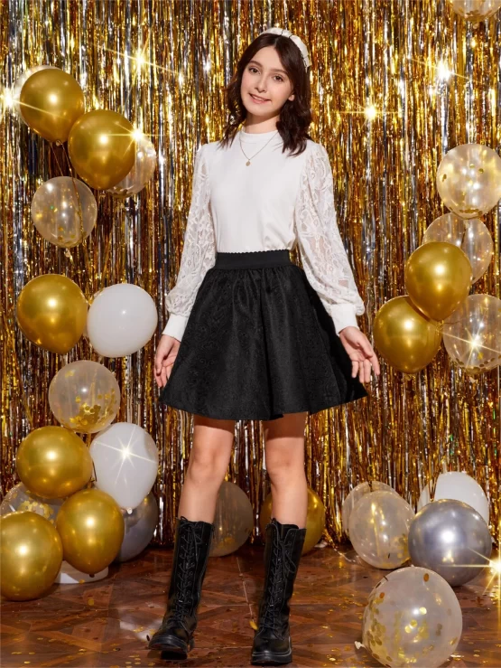 Teen Girls Jacquard Party Flared Detail Skirt - Image 3
