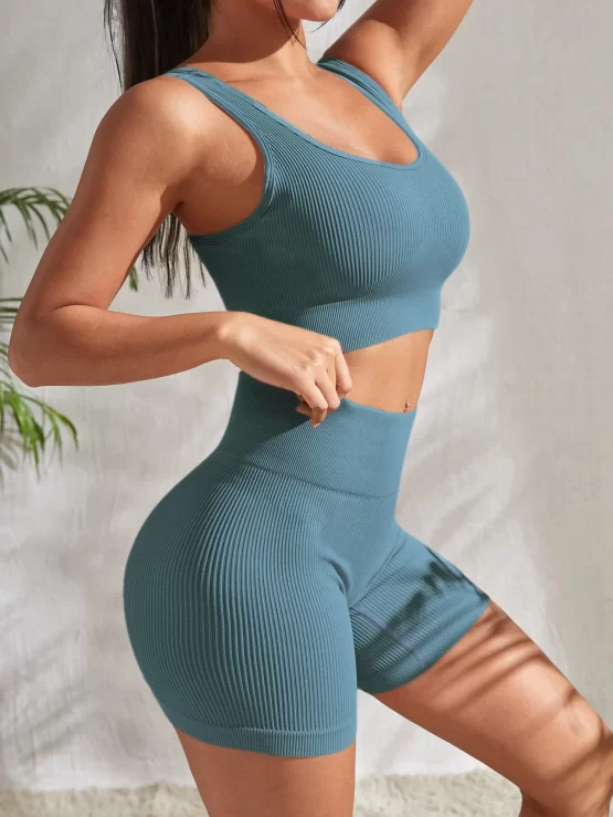 Ribbed Knit Wide Waistband Tie Dye Sports Set - Image 8