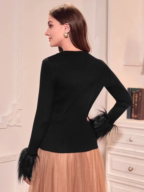 Modely Button Fuzzy Cuff Detail Sweater - Image 3