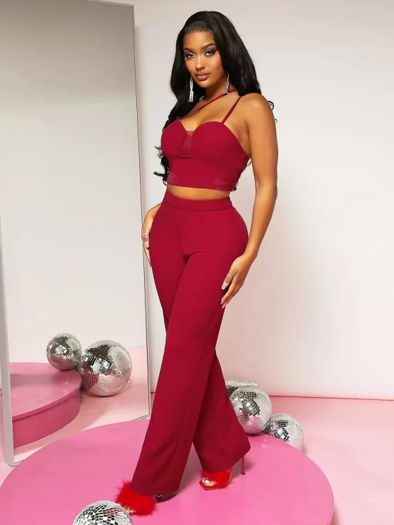 Solid One Shoulder Crop Top & Wide Leg Pants - Image 3