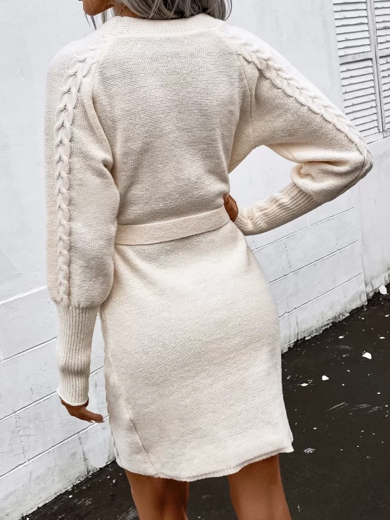 Cable Knit Raglan Belted Sleeve Cardigan - Image 2