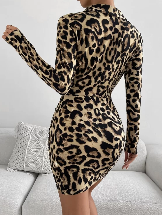 Leopard Print Surplice Neck Bodycon Dress - Image 2